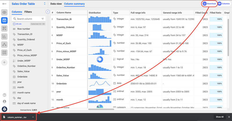 Export table